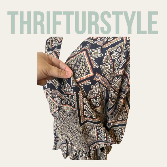 Womens Geometric Print Romper V Neck Long Sleeve Casual‎ Jumpsuit - Picture 8 of 9